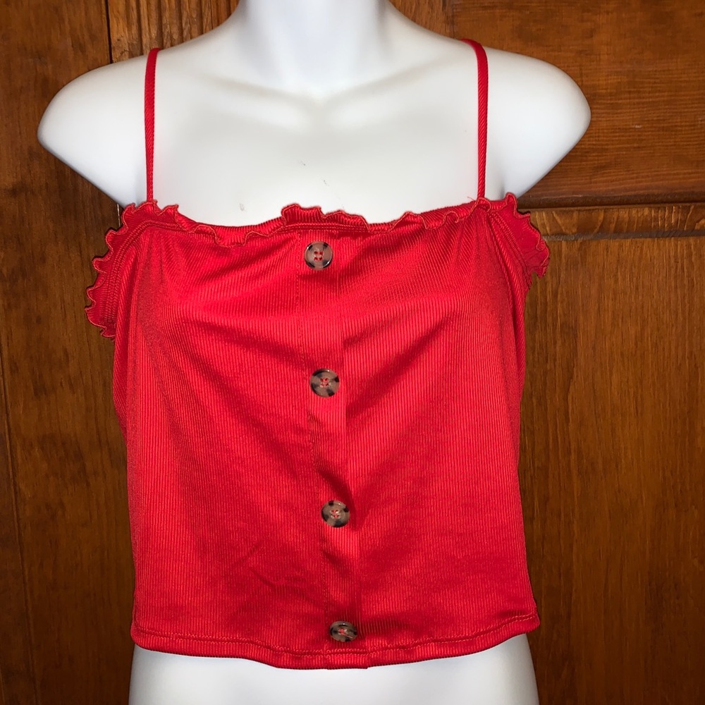 Cute red crop top, straight across neckline
